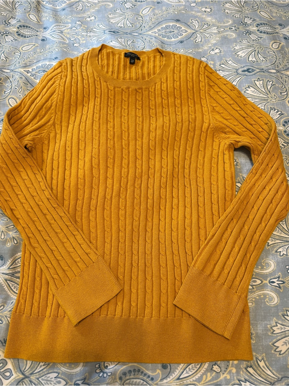 Talbots Men's Cable Crewneck Sweater in Mustard Yellow